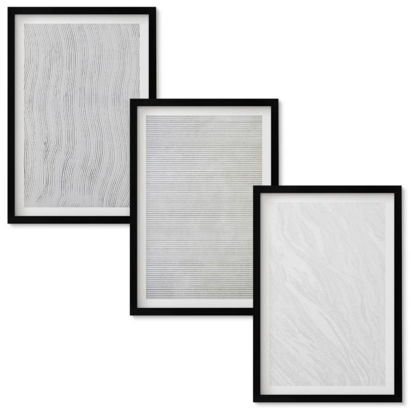 Tryptyk Obrazów w Ramie Wallfluent Jasne struktury wzory piasku Czarna rama 40x60 cm 3 szt.