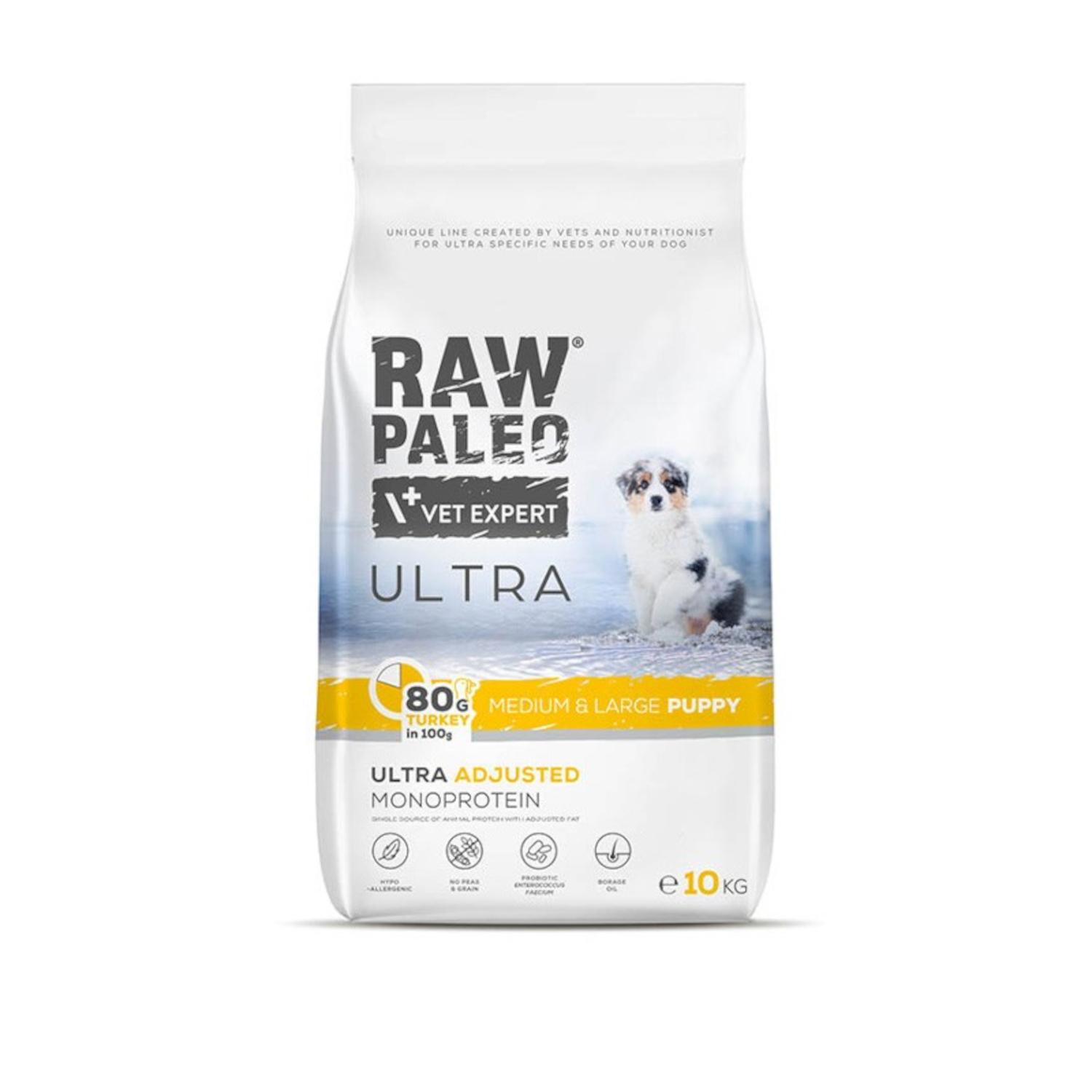 Turkey Puppy Medium & Large | RAW PALEO Ultra | 10kg | Sucha karma z indykiem dla szczeniąt ras średnich i dużych