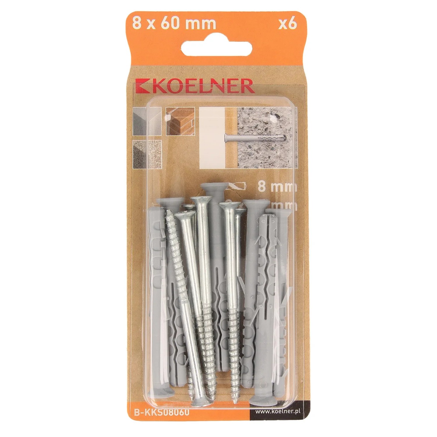 Koelner Kołek KKS ramowy 8x60mm z wkrętem PZ 6 szt.