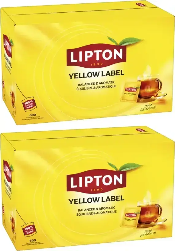 2x Herbata czarna w kopertach Lipton Yellow Label, 600 sztuk x 1.8g