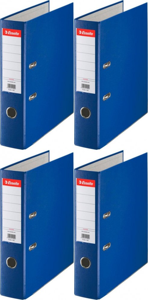 4x Segregator A4 Esselte, 75mm, do 500 kartek, ekonomiczny, 30% PP z recyklingu, niebieski