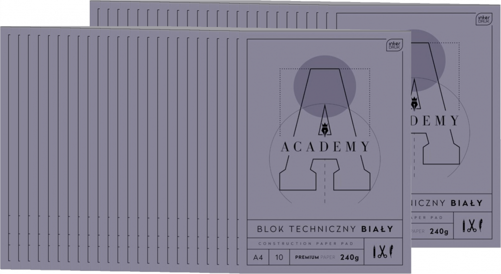 50x Blok techniczny Interdruk Academy, A4, 10 kartek, biały
