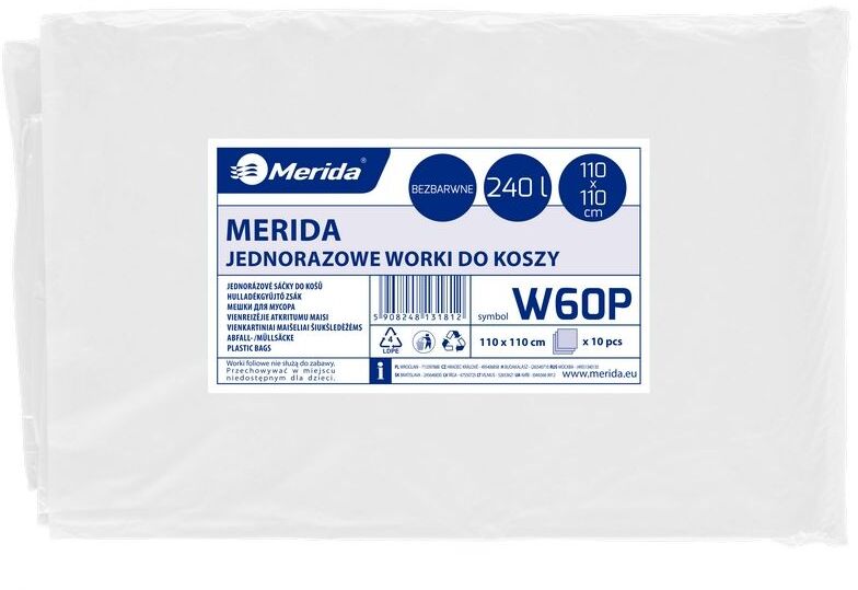 Worki na śmieci Merida, na odpady zmieszane, 240l, 10 sztuk, bezbarwny