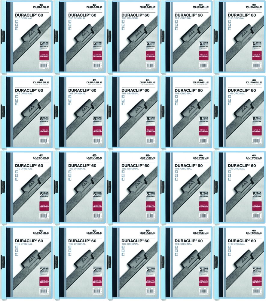 20x Skoroszyt plastikowy z klipsem Durable DuraClip, A4, do 60 kartek niebieski