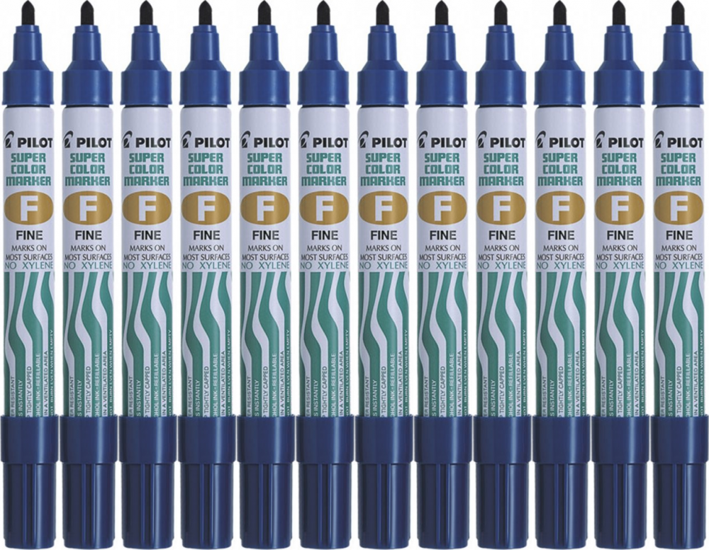 12x Marker permanentny Pilot SCA-F, okrągła, 1mm, niebieski