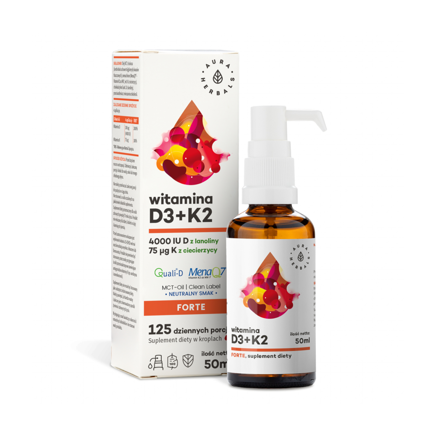 Aura herbals witamina d3 (4000iu) + k2, 50 ml