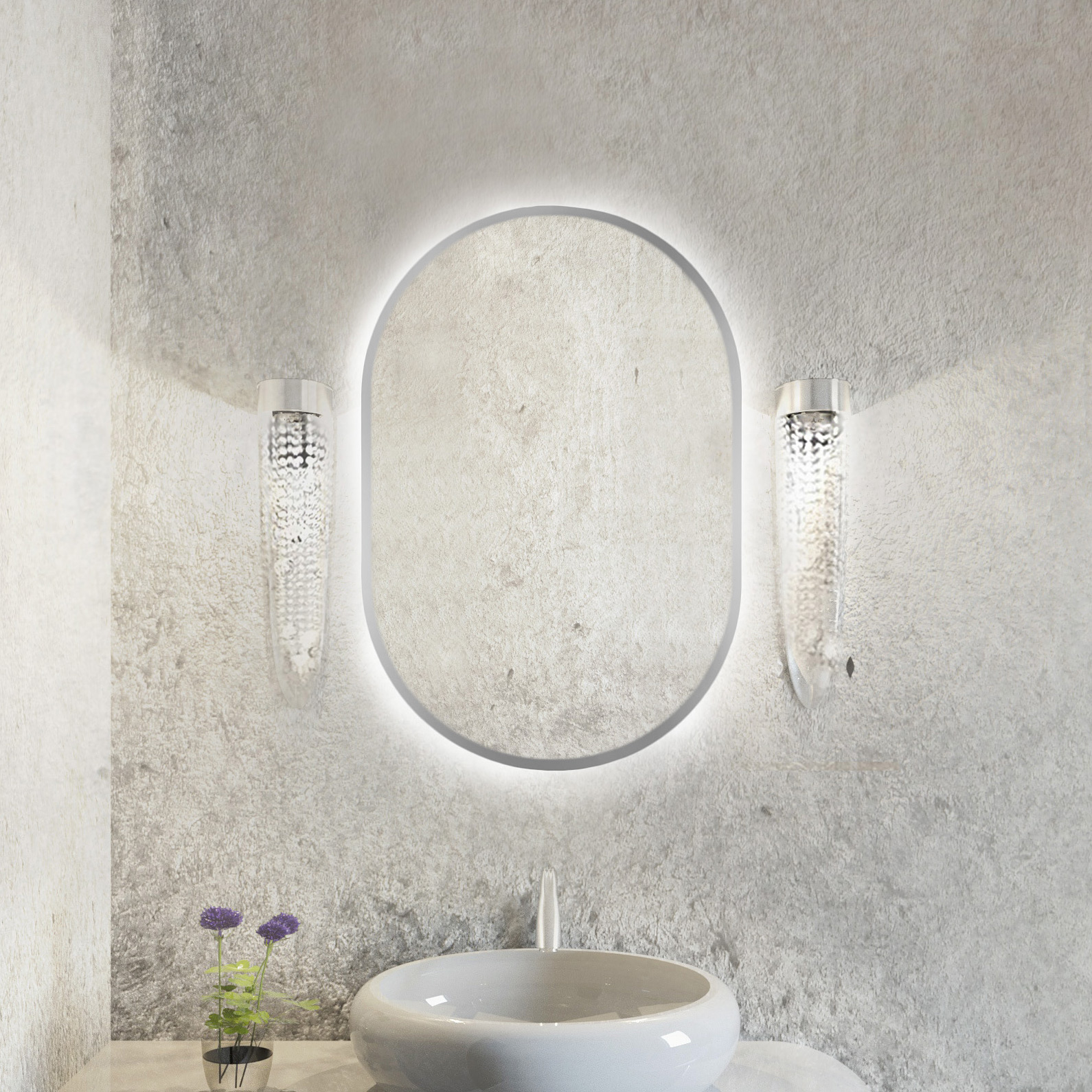 Baltica Design Tiny Border Pastille lustro 40x95 cm owalne z oświetleniem srebrny