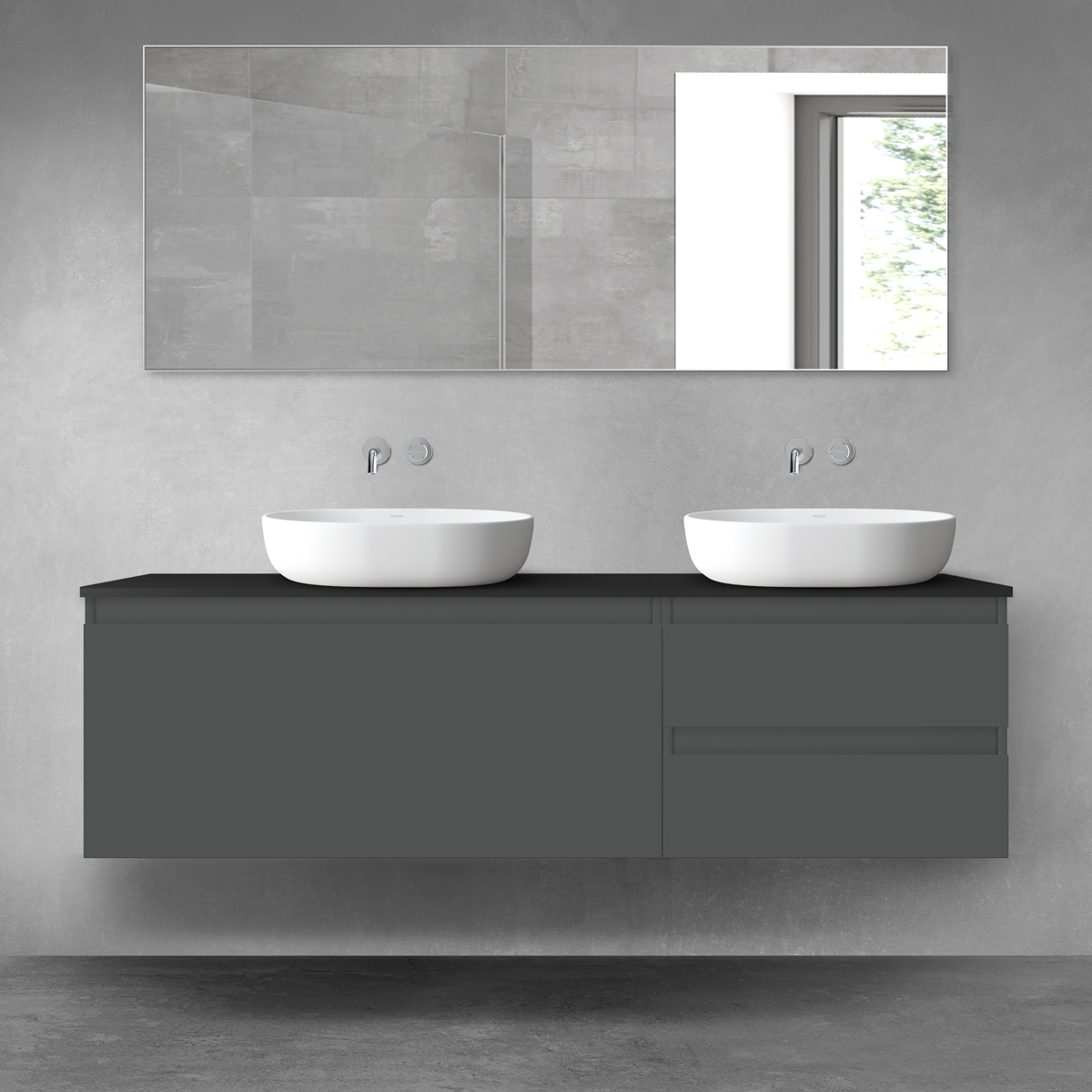 Oltens Vernal zestaw mebli łazienkowych 160 cm z blatem grafit mat/czarny mat 68442400 - Wysyłka w 24h