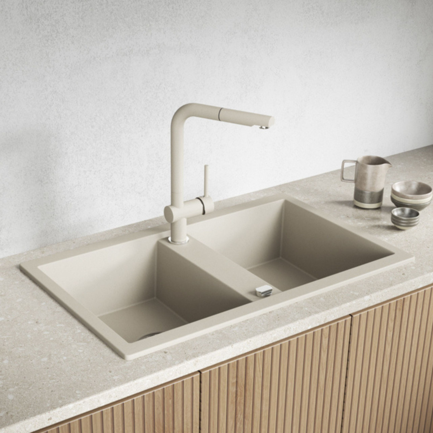 Laveo Barbados zlewozmywak granitowy 78x48 cm beżowy SBB420T - Wysyłka w 24h