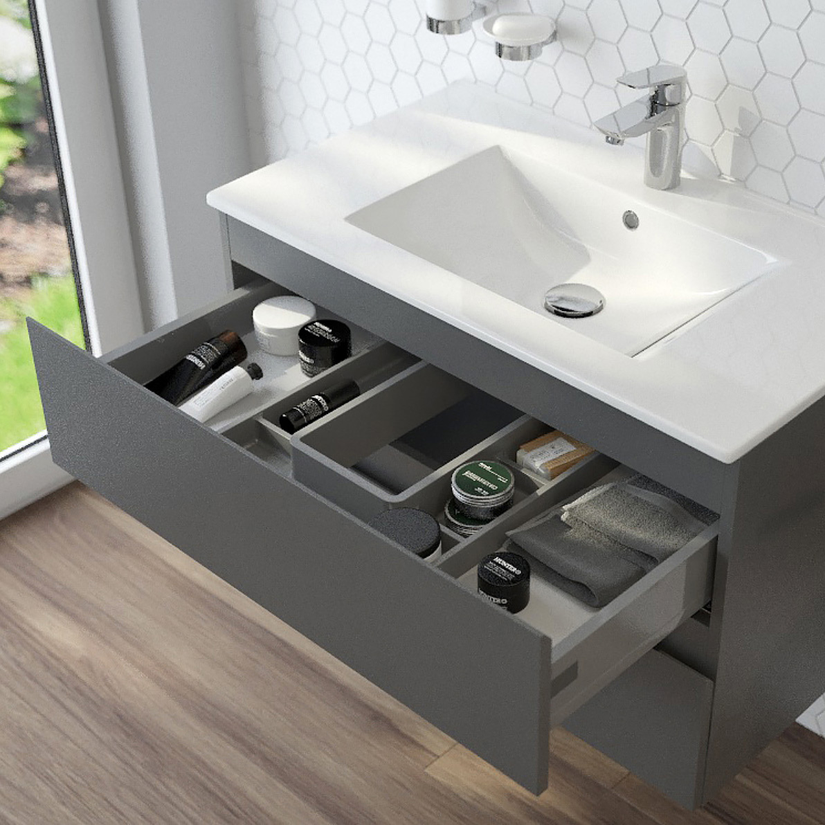 Oltens Vernal umywalka z szafką 100 cm grafit mat 68002400 - Wysyłka w 24h