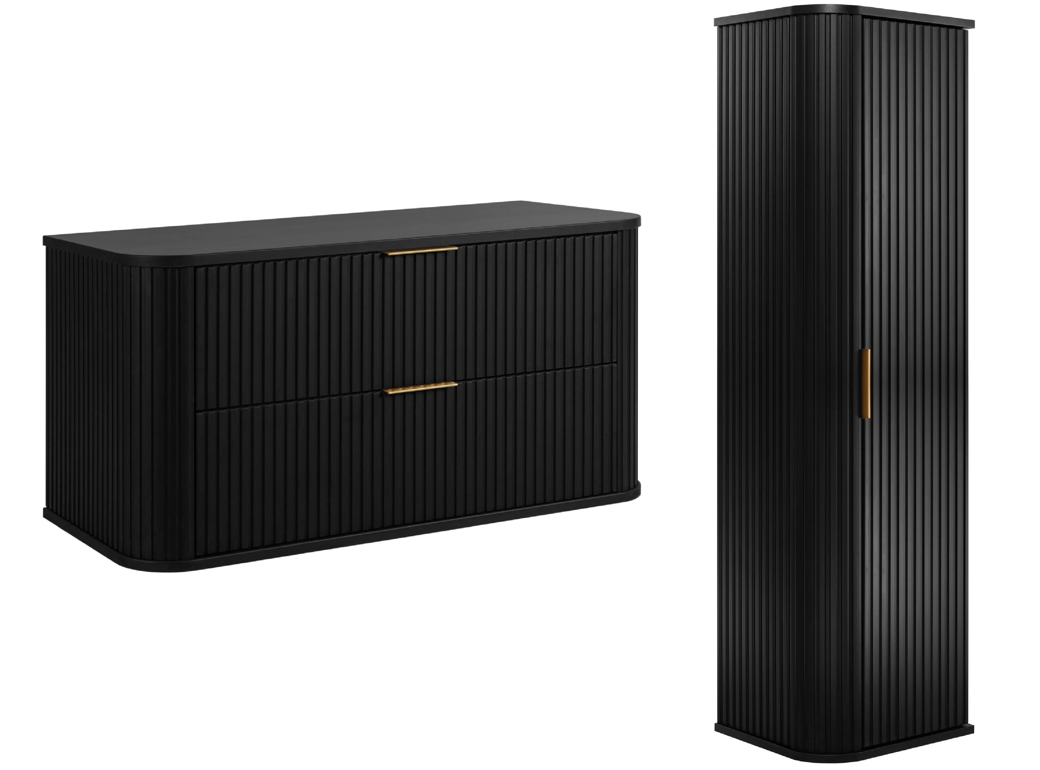 Darmowa Dostawa - Zestaw 2 szafek łazienkowych 100.4x41.5x139 cm podumywalkowa wisząca czarna Rodan Elegance 5906154454155