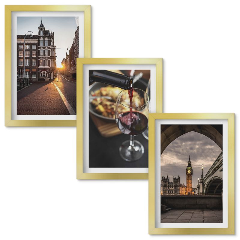 Tryptyk Obrazów w Ramie Wallfluent Obrazy miasto jedzenie Londyn Złota rama 20x30cm 3 szt.