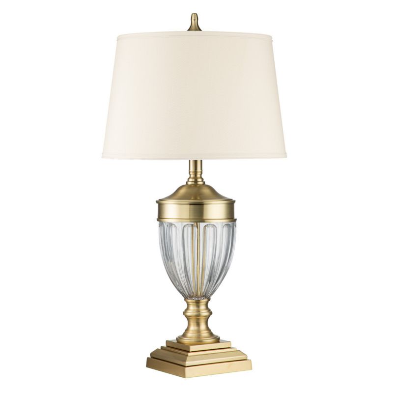 Lampka stołowa Quoizel Dennison szczotkowany mosiądz-kremowa 1 x E27 x 60W IP20 wym: 80 x 43 x 43 cm tkanina - 1 szt.