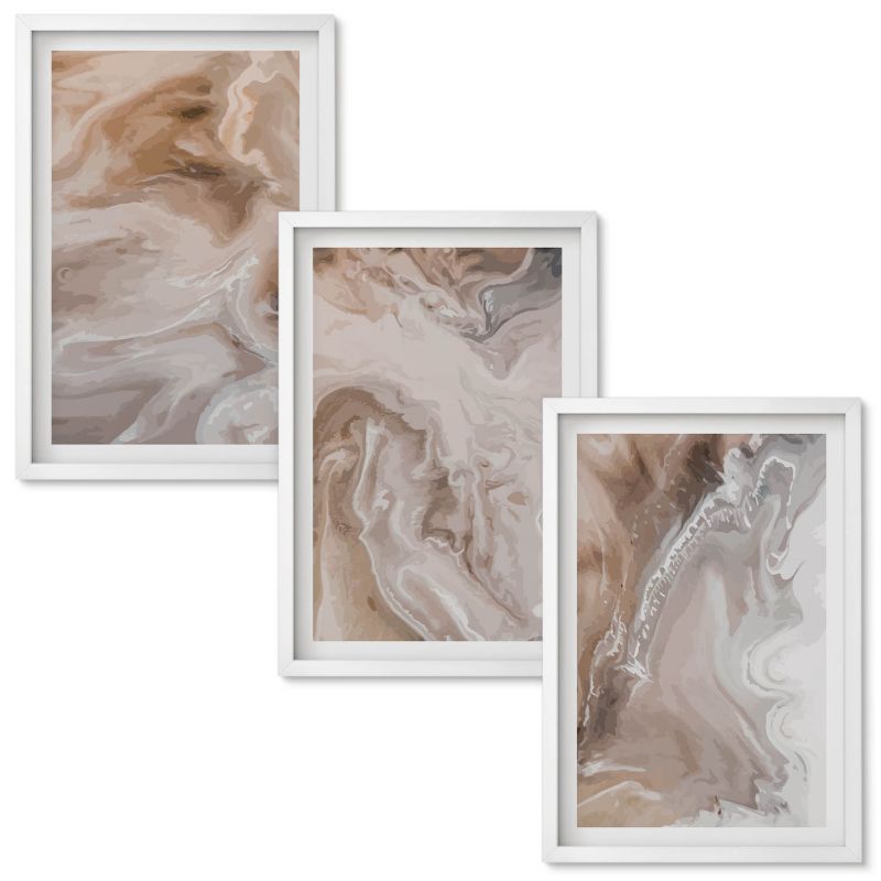 Obrazy do Salonu Wallfluent Kamień abstrakcyjny marmur Biała rama 40x60 cm 3 szt.