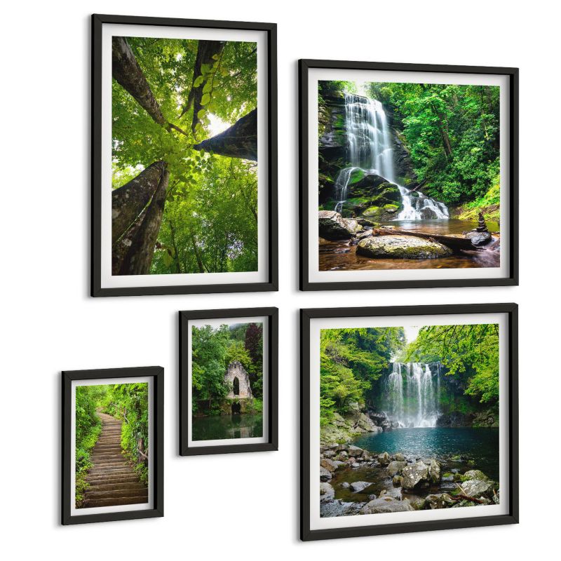 Pięcioczęściowy Zestaw Obrazów ArtPrintCave (2x50x50+2x20x30+40x60cm) Czarna rama Zabytki Europy ciepłe kolory 1 kpl.