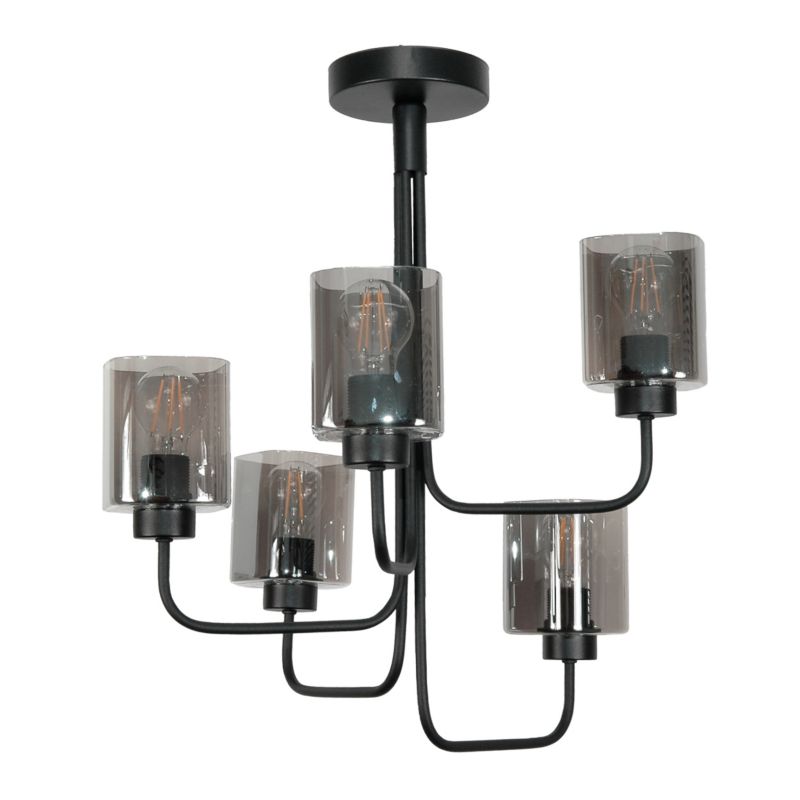 Lampa sufitowa wisząca EDYLIT czarna z przydymionymi grafitowymi kloszami tuby nowoczesna loft 5xE27 JASTAR 15-410 1 szt.