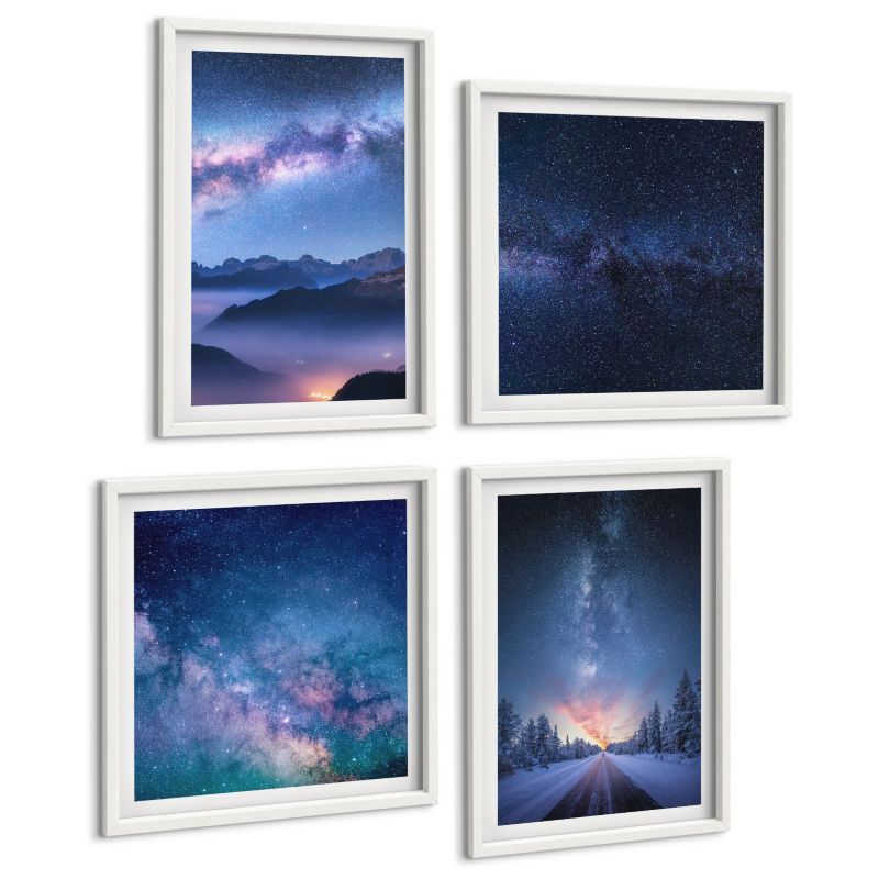Galeria 4 Obrazów ArtPrintCave (2x50x50+2x40x60cm) Biała rama Nocne niebo góry kosmos zimy 1 kpl.