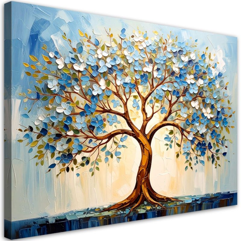 Obraz do salonu Feeby 3D Niebieskie Drzewo Życia Kwiaty Abstrakcja 90x60cm 1szt
