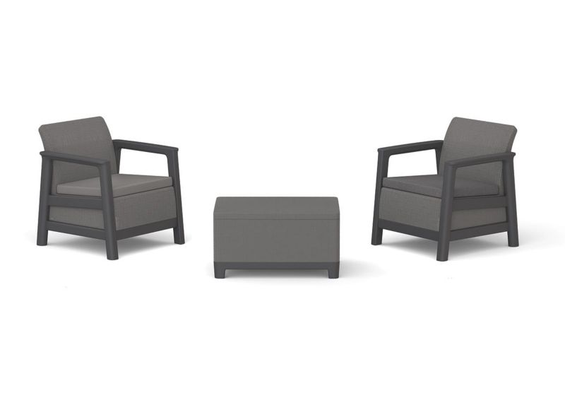 Zestaw balkonowy Keter Scandi Linea 2 fotele stolik ze schowkiem Mountain Grey Graphite kpl
