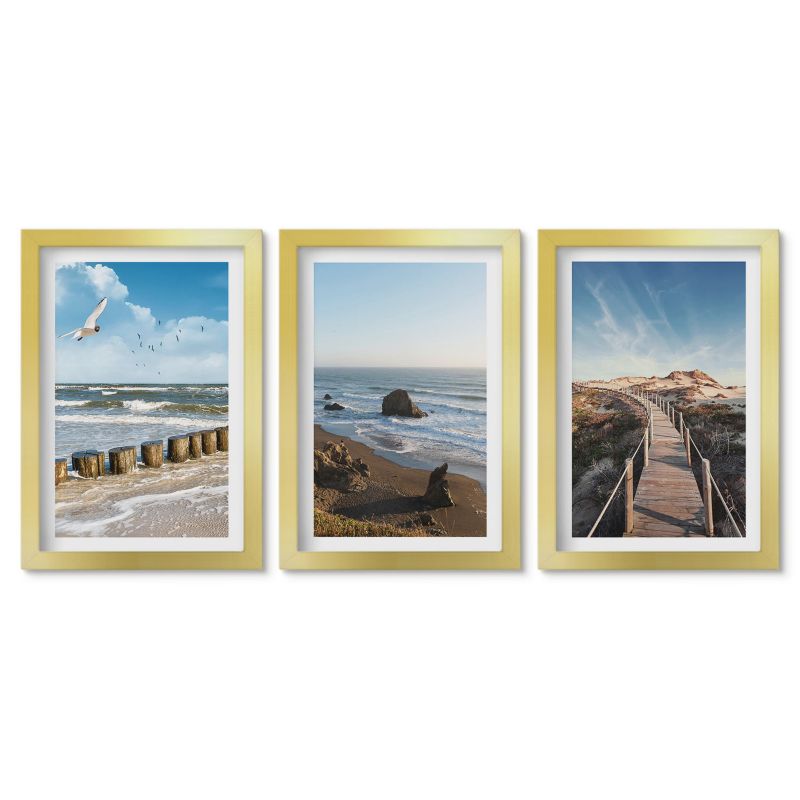 Komplet obrazów złota rama Tulup 20x30 cm Plaża fale niebo molo spacer Tryptyk 1 kpl
