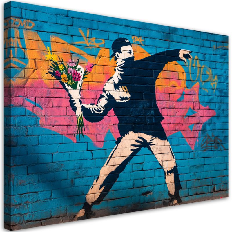 Obraz na płótnie Feeby Banksy ""Flower Thrower"" Street Art 120x80cm 1szt