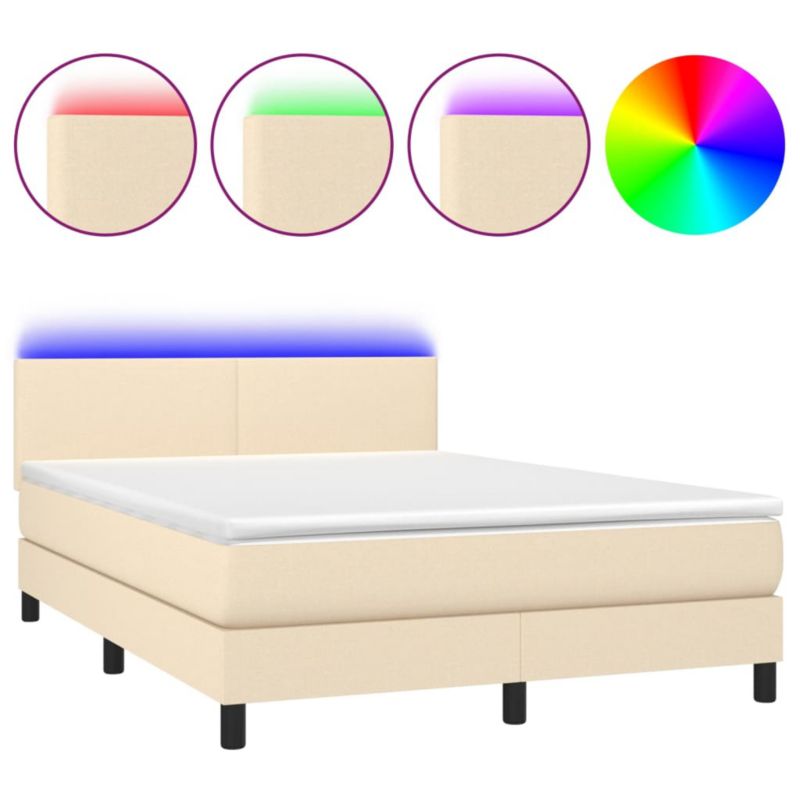 Łóżko z materacem WaszeMeble 140x200 cm Kremowy tkanina z LED WM-3133002 1 szt.
