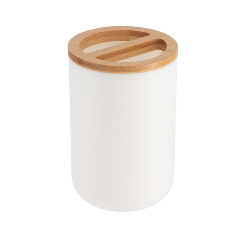 Kubek na szczoteczki Besson White TENDANCE biały z bambusem 300 ml 1 szt.