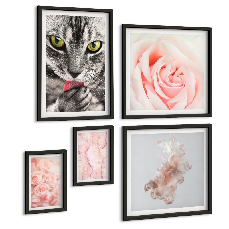 Galeria 5 Obrazów ArtPrintCave (2x50x50+2x20x30+40x60cm) Czarna rama Kuchenne napisy boho trawy 1 kpl.