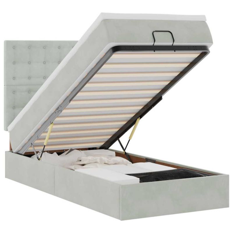 Łóżko otomana WaszeMeble z materacem 80x200 cm Jasnoszary aksamit z LED ze schowkiem WM-3314426 1 szt.
