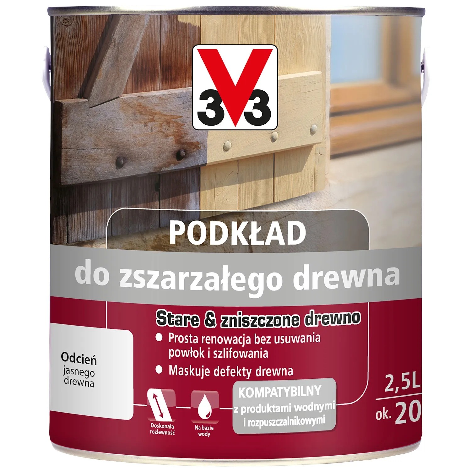 V33 Podkład do zszarzałego drewna 2,5L
