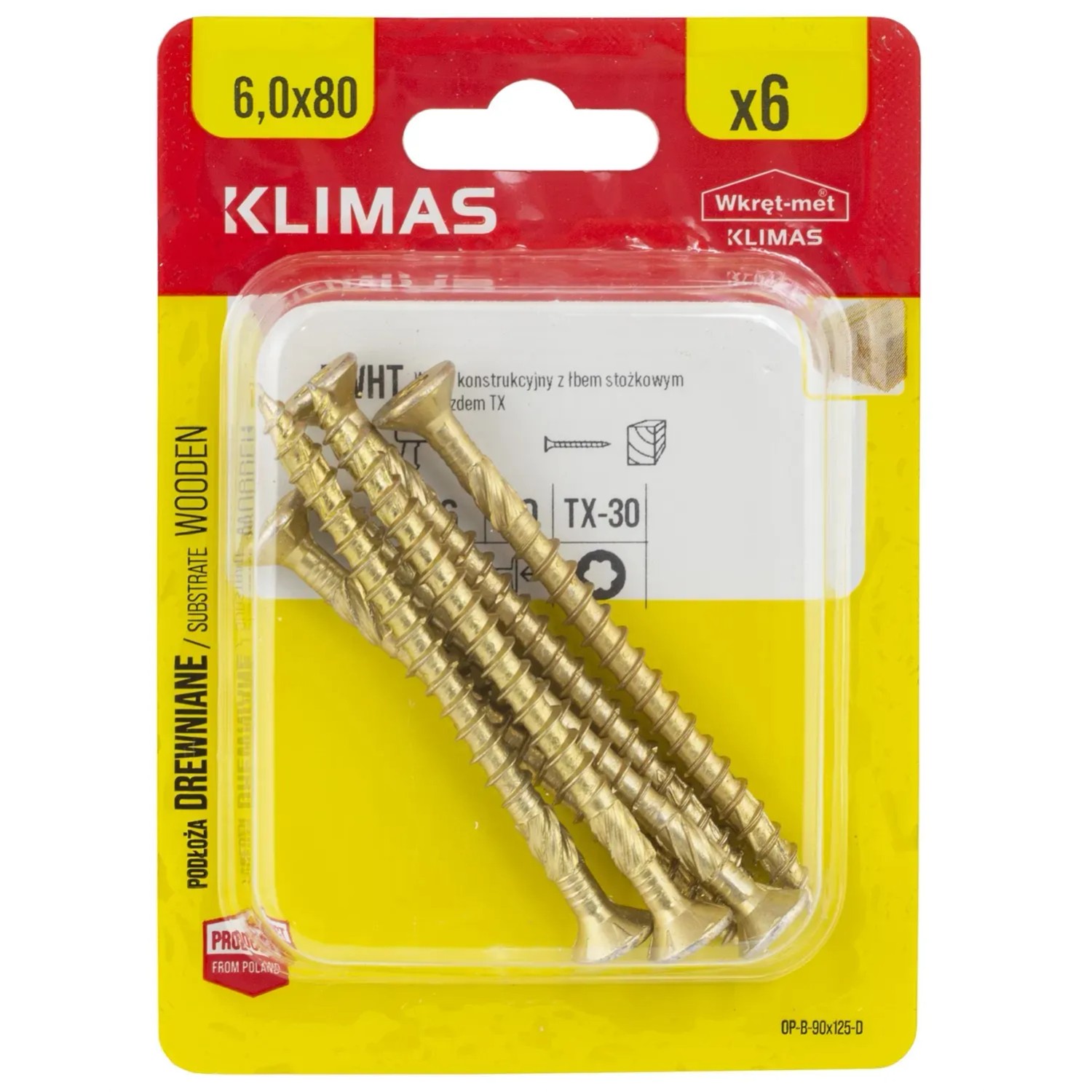 Klimas Wkręt konstrukcyjny z łbem stożkowym 6x80 mm