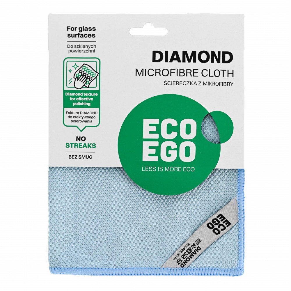 Ściereczka z mikrofibry Eco Ego Diamond, do powierzchni szklanych, 40x40cm, 1 sztuka, błękitny