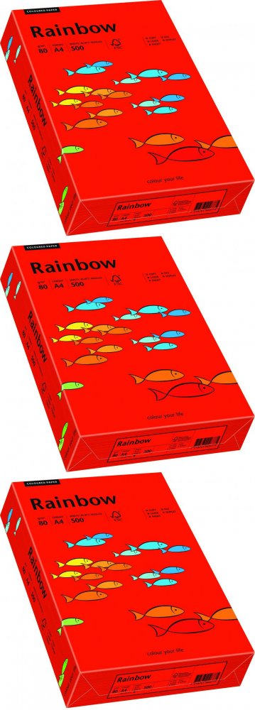 3x Papier kolorowy Rainbow, A4, 80g/m2, 500 arkuszy, czerwony (R28)