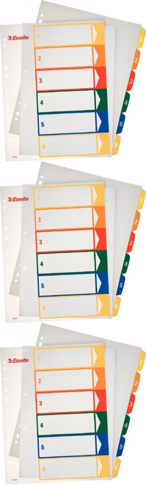 3x Przekładki do segregatora Esselte Maxi, plastikowe, numeryczne, A4+, 1-6 kart