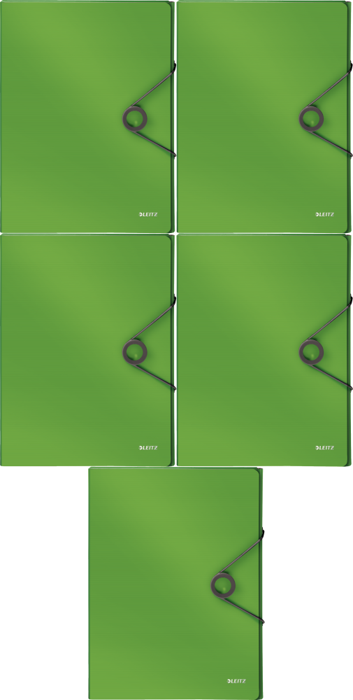 5x Teczka na dokumenty Leitz Solid, z gumką, A4, PP, 30mm, jasnozielony