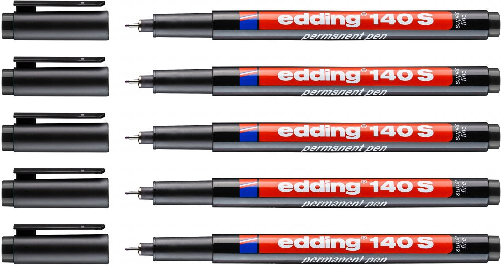 5x Foliopis permanentny edding 140S, okrągła, 0.3mm, czarny