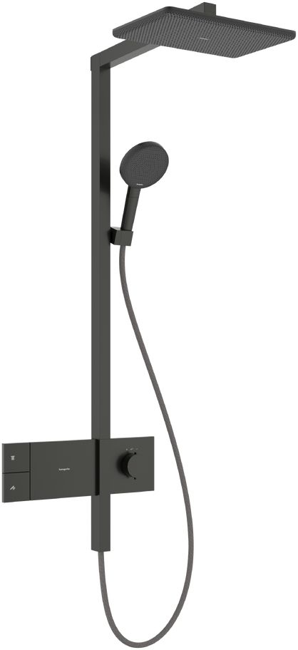 Hansgrohe Raindance Alive Q EcoSmart zestaw prysznicowy ścienny termostatyczny z deszczownicą czarny chrom szczotkowany 24581340