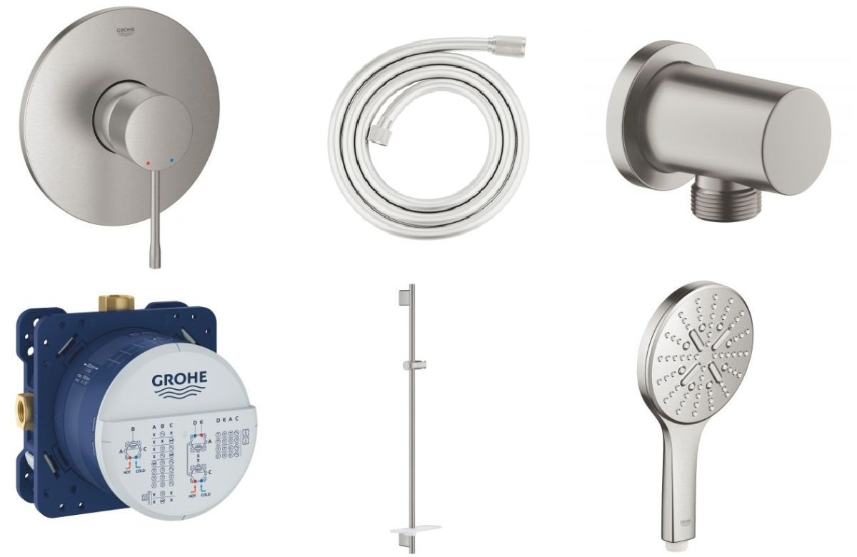 Zestaw Grohe Essence bateria podtynkowa z zestawem prysznicowym stal (24057DC1, 28388DC1, 27057DC0, 35600000, 26603DC0, 26574DC0)