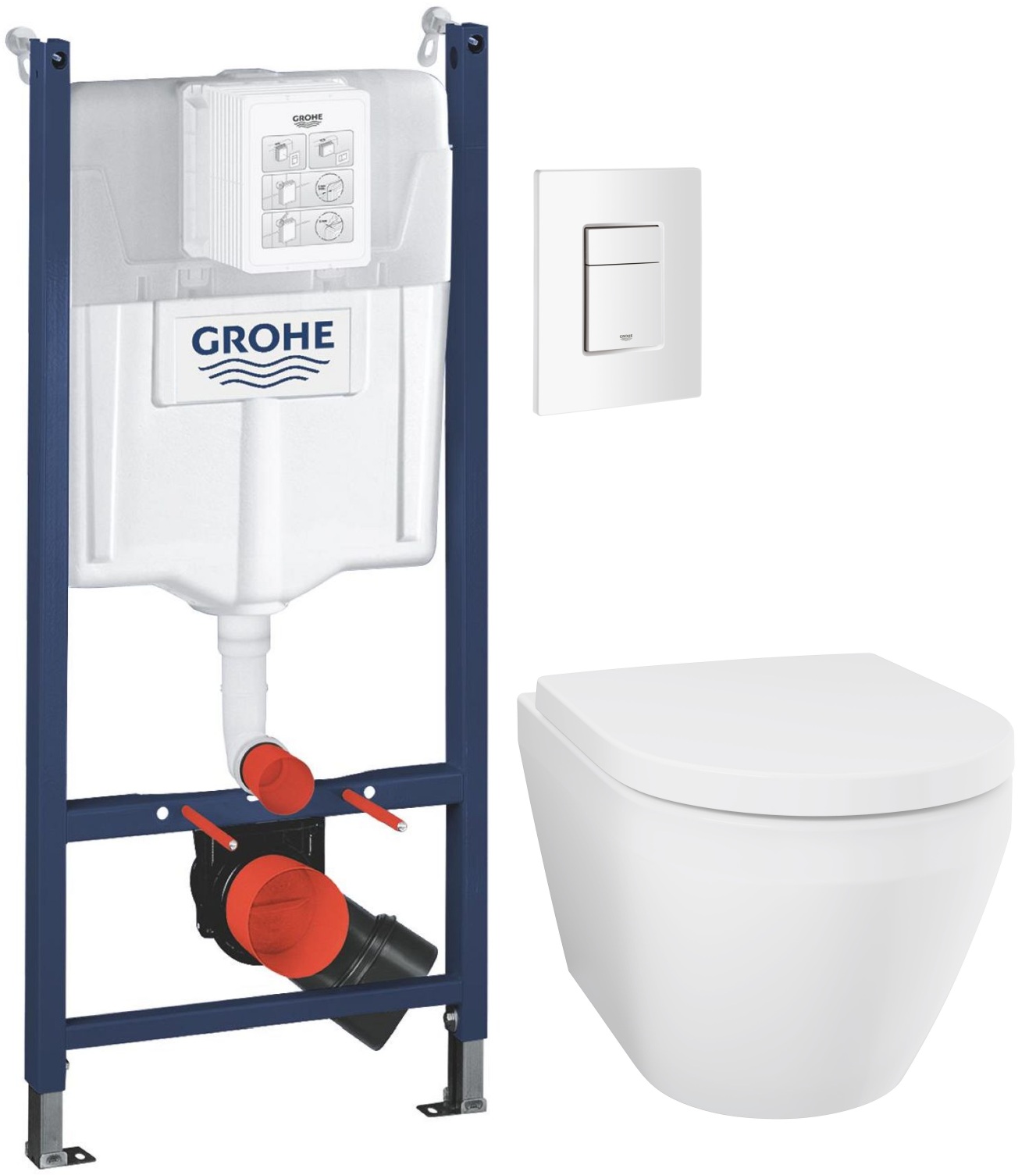 Zestaw Grohe Solido stelaż podtynkowy WC z przyciskiem biel alpejska i miską WC Euro Ceramic z deską wolnoopadającą biały połysk ... - Wysyłka w 24h