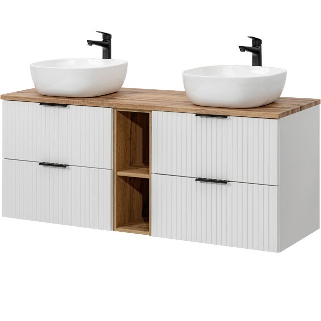 COMAD Zestaw mebli ADEL WHITE 3 szafki z blatem WOTAN 140 cm, 2 umywa