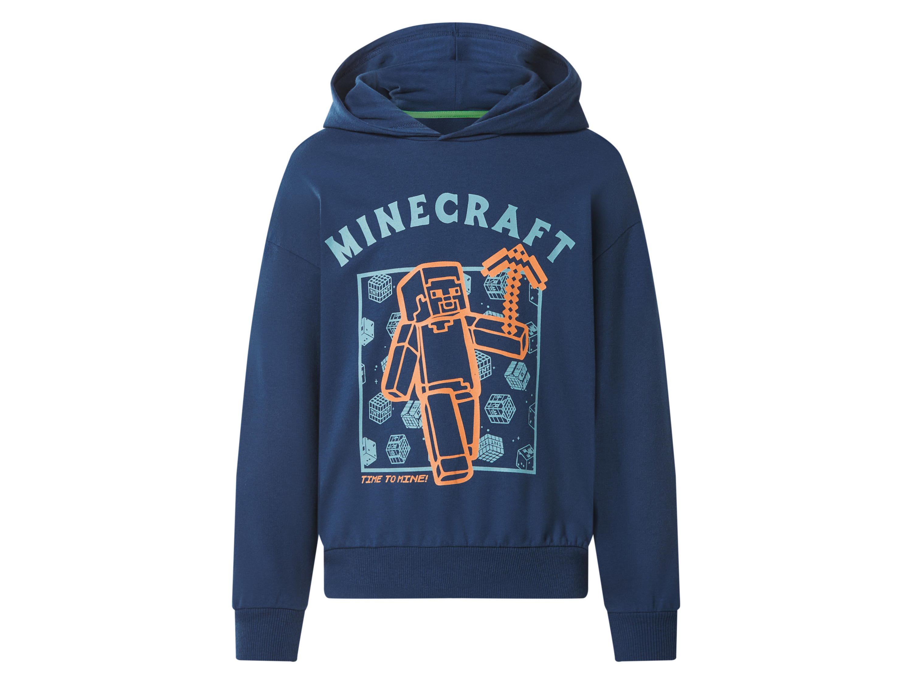 Bluza młodzieżowa z kapturem Minecraft niebieski, 122/128