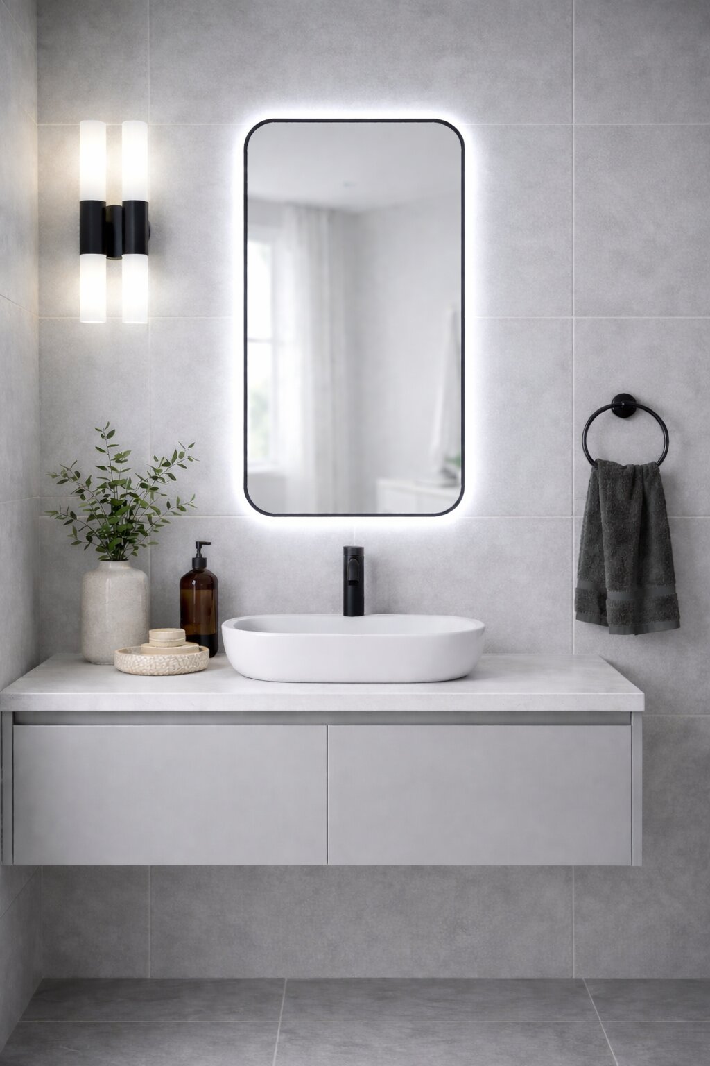 Darmowa Dostawa - Lustro 60x90 cm z oświetleniem czarny Baltica Design Stone Aura 5904107932811