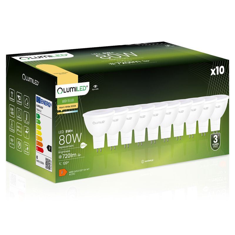 Żarówka LED LUMILED GU5.3 MR16 8W 720lm 3000K 120st 12V 10 szt.