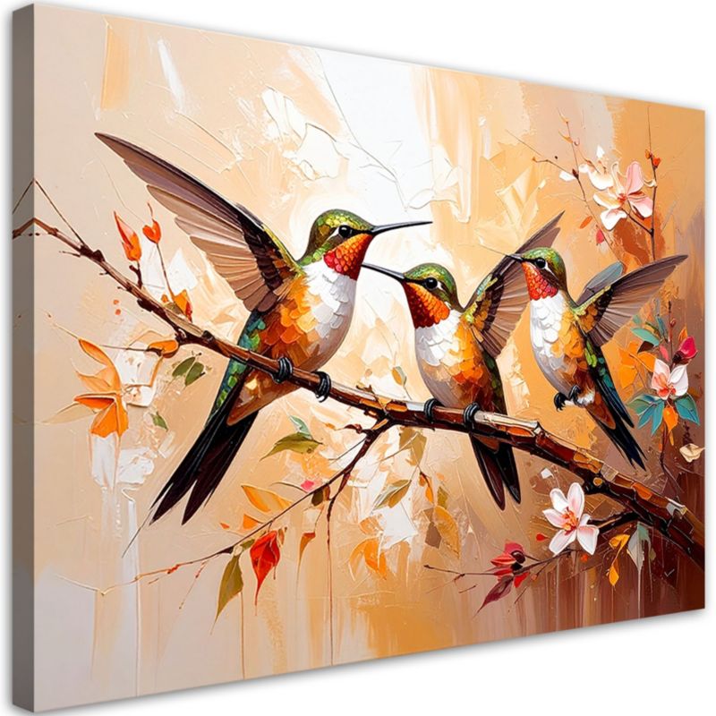 Obraz nowoczesny Feeby Kolorowe Kolibry Ptaki na beżowym tle 60x40cm 1szt
