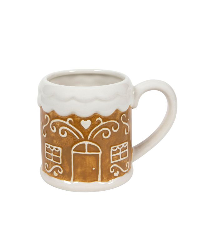Świąteczny kubek ceramiczny Foro Glassa Mazovia brązowy, piernikowy domek, 1szt.