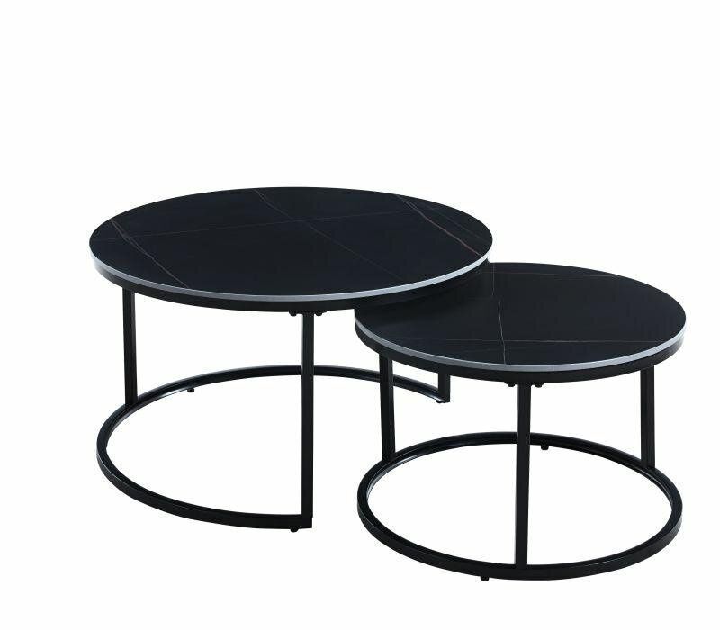 Zestaw 2 stolików kawowych okrągłych Silas INTESI nowoczesny metalowo-ceramiczny czarny do salonu 1 zestaw