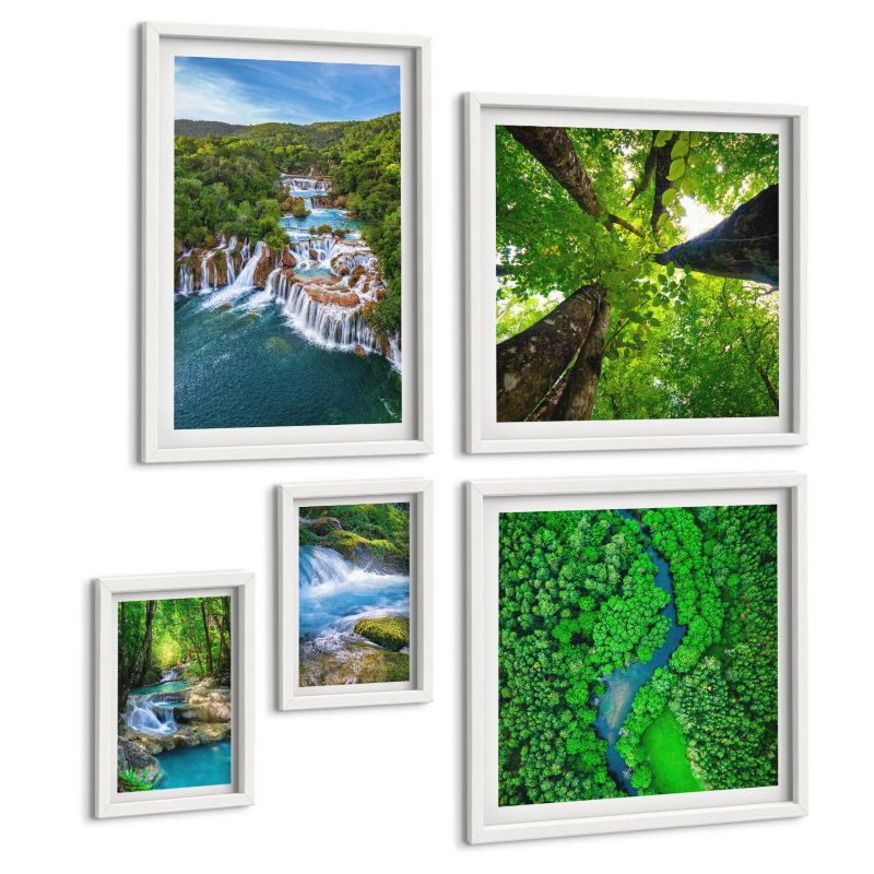 Galeria 5 Obrazów ArtPrintCave (2x50x50+2x20x30+40x60cm) Biała rama Plaża fale niebo molo spacer 1 kpl.