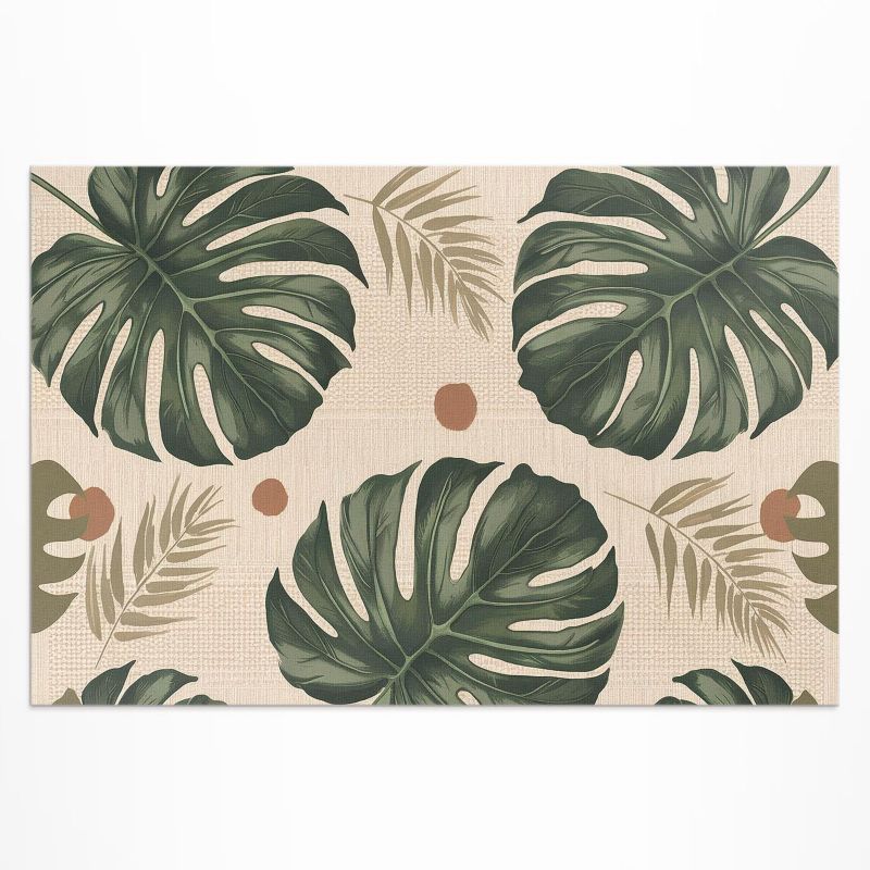 Dywan Winylowy Zewnętrzny Wallfluent 100x150 cm Boho liście monstery materiałowe tło 1 szt.