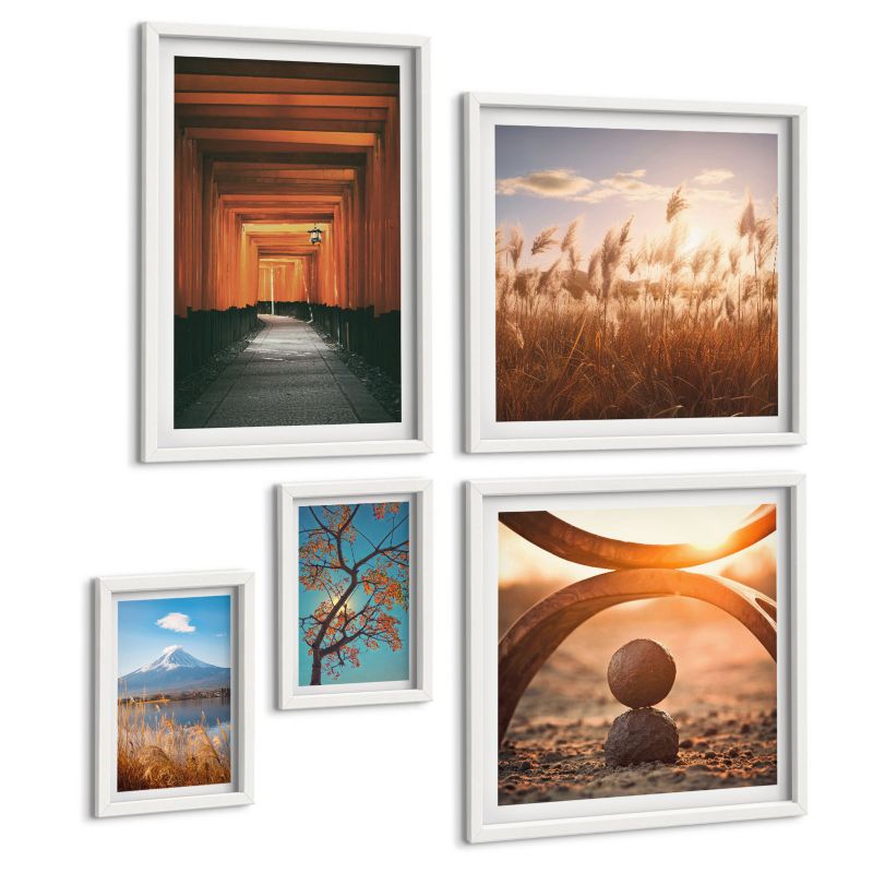Komplet 5 Obrazów ArtPrintCave (2x50x50+2x20x30+40x60cm) Biała rama Miasta nadmorskie architektura 1 kpl.