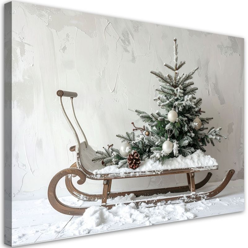 Obraz do salonu kuchni biura Feeby Choinka świeta prezenty sanki 90x60cm 1szt